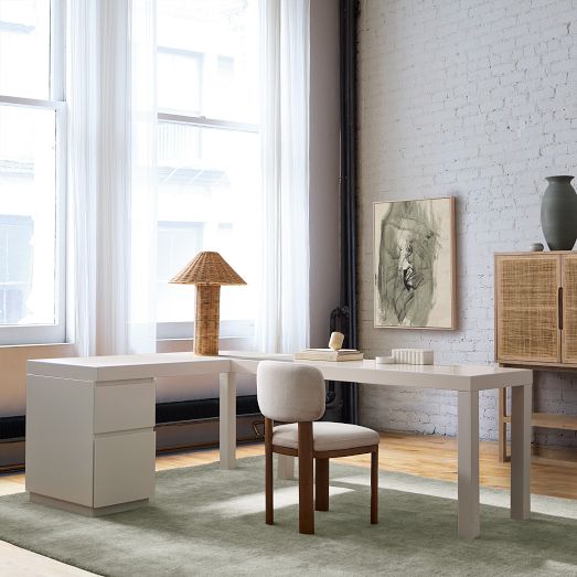 Parsons L-Shaped Desk (86") & File Cabinet Set