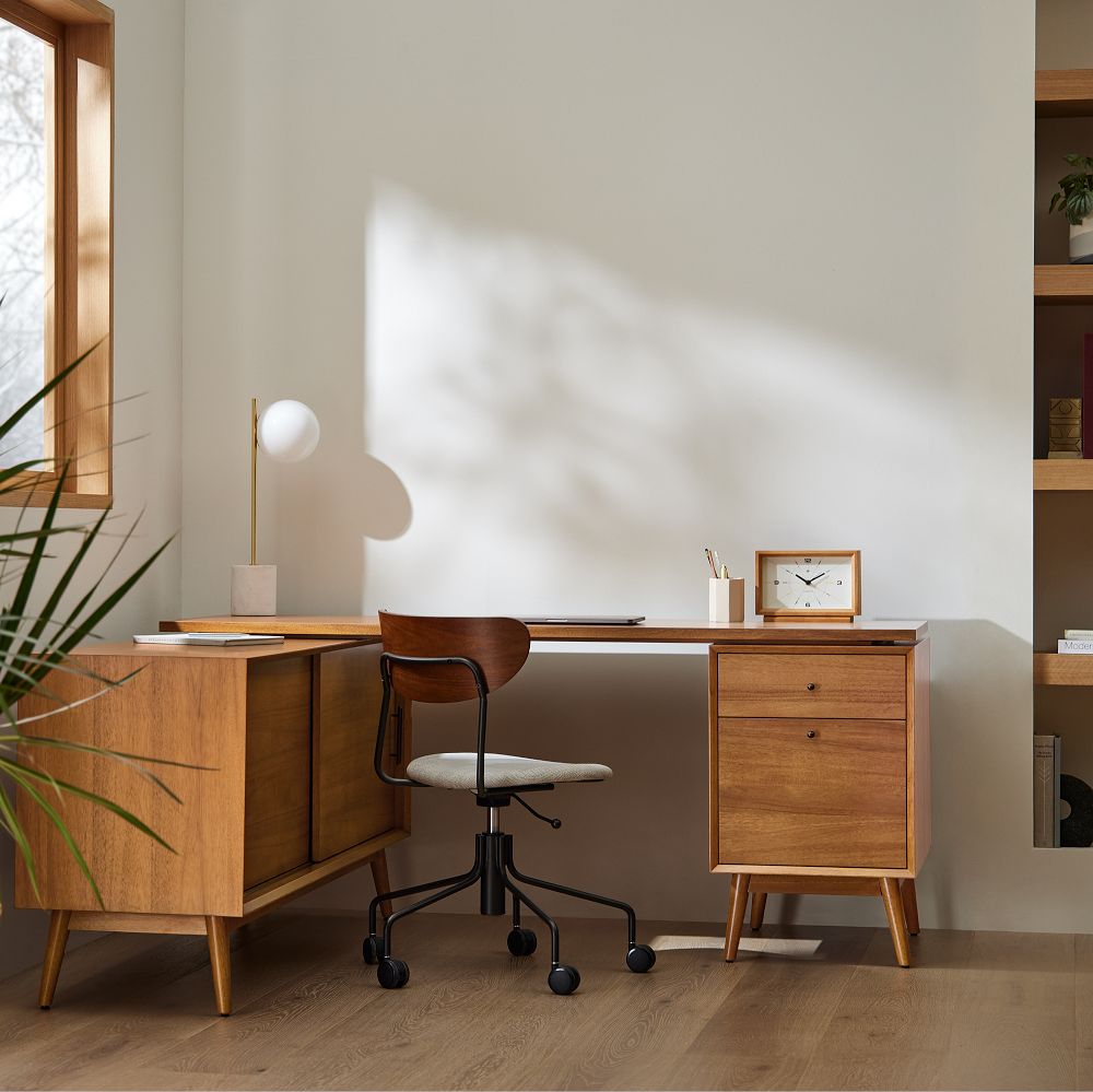 Mid-Century Modular L-Shaped Desk w/ File Cabinet & Bookcase (70") - ADA by West Elm