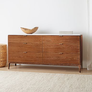 dresser white modern Storkcraft Modern 6 Drawer Double Dresser, White/Vintage Driftwood