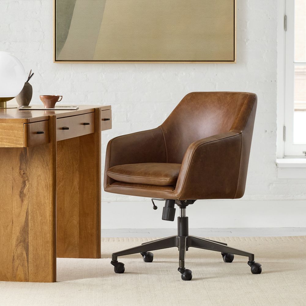West Elm チェア Helvetica Leather Swivel Office Chair | West Elm