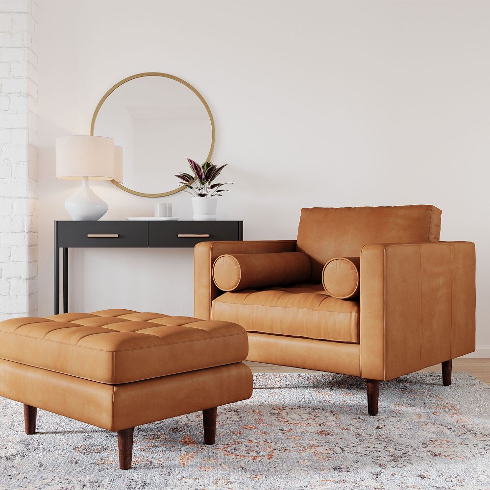 Dennes Leather Ottoman by West Elm