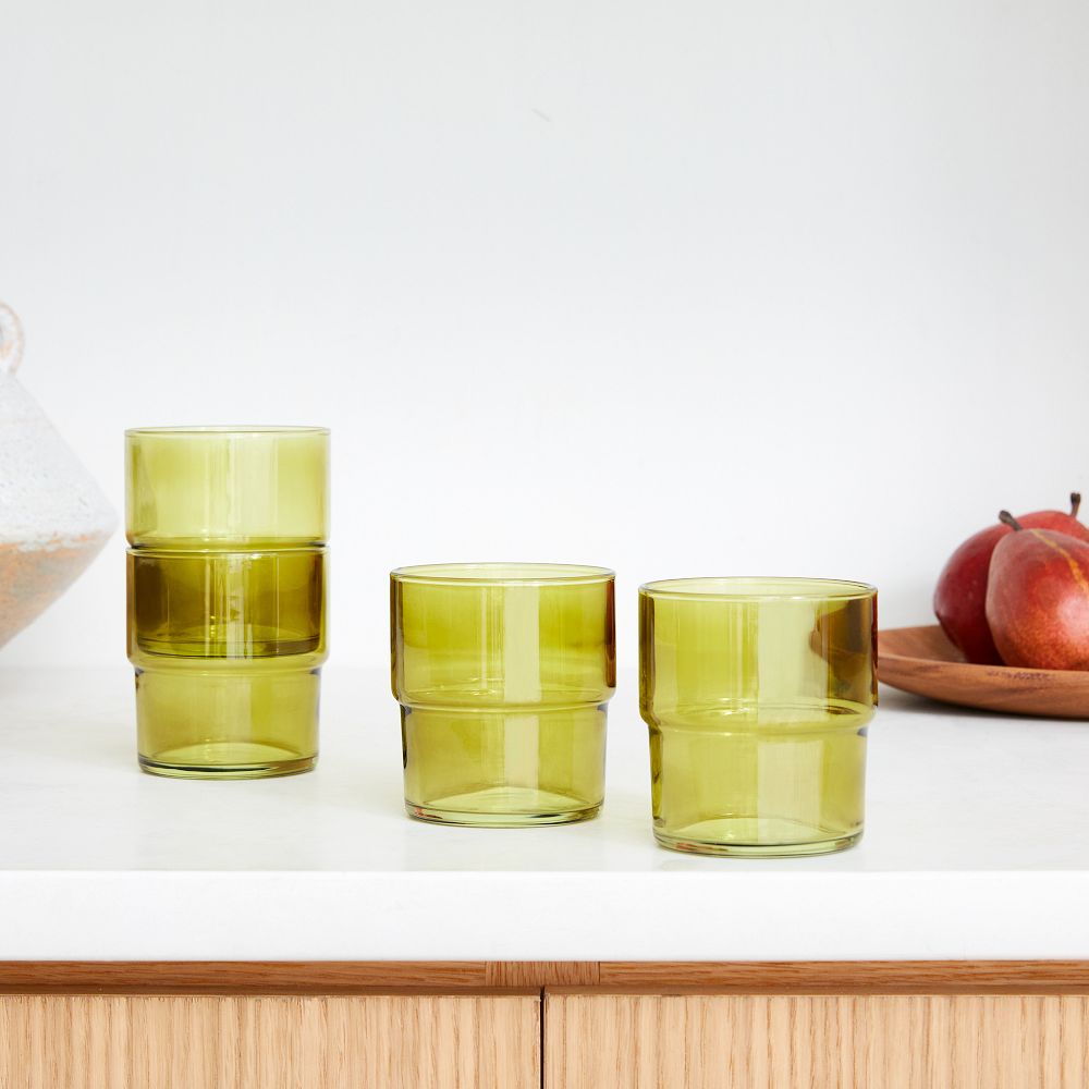 Essential Stacking Drinking Glass Collection - Short, Green, Set of 4