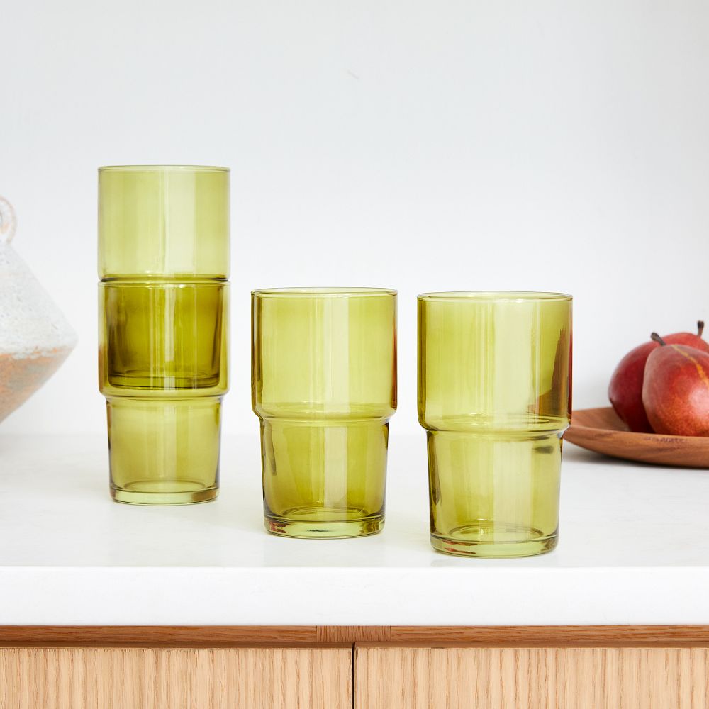 Essential Stacking Drinking Glass Collection - Tall, Green, Set of 8