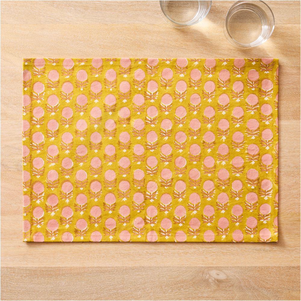 Soil to Studio Richa Block-Printed Cotton Placemats (Set of 2) - Chartreuse