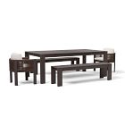 Telluride Aluminum Outdoor Extendable Table (60"&ndash;85"), Telluride Benches (66") &amp; Porto Aluminum Arm Dining Chairs Set