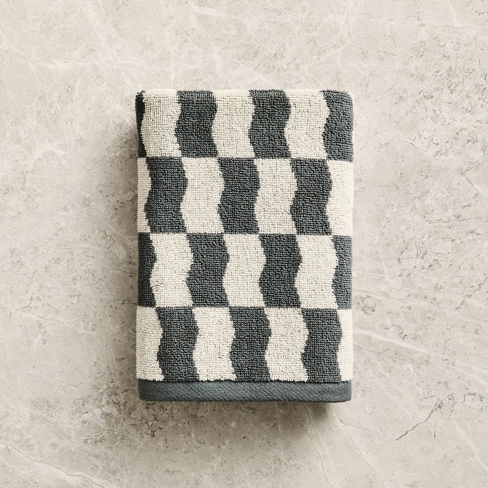 Wavy Blocks Hand Towels - Dark Aegean