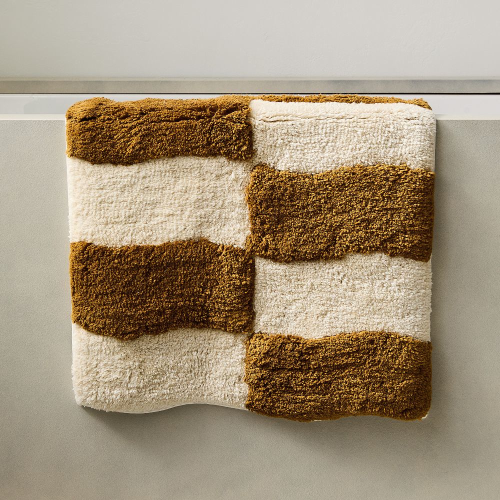 Wavy Blocks Bath Mat - Cumin