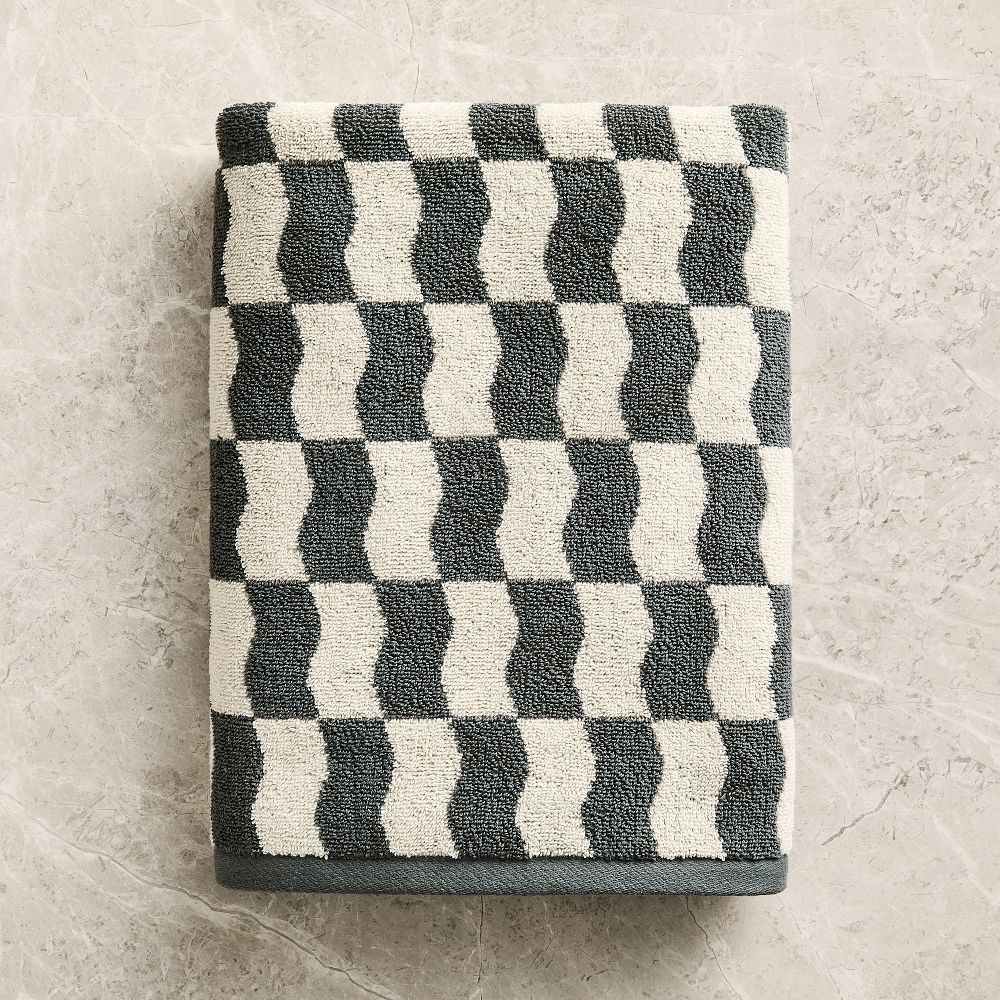 Wavy Blocks Towels - Dark Aegean