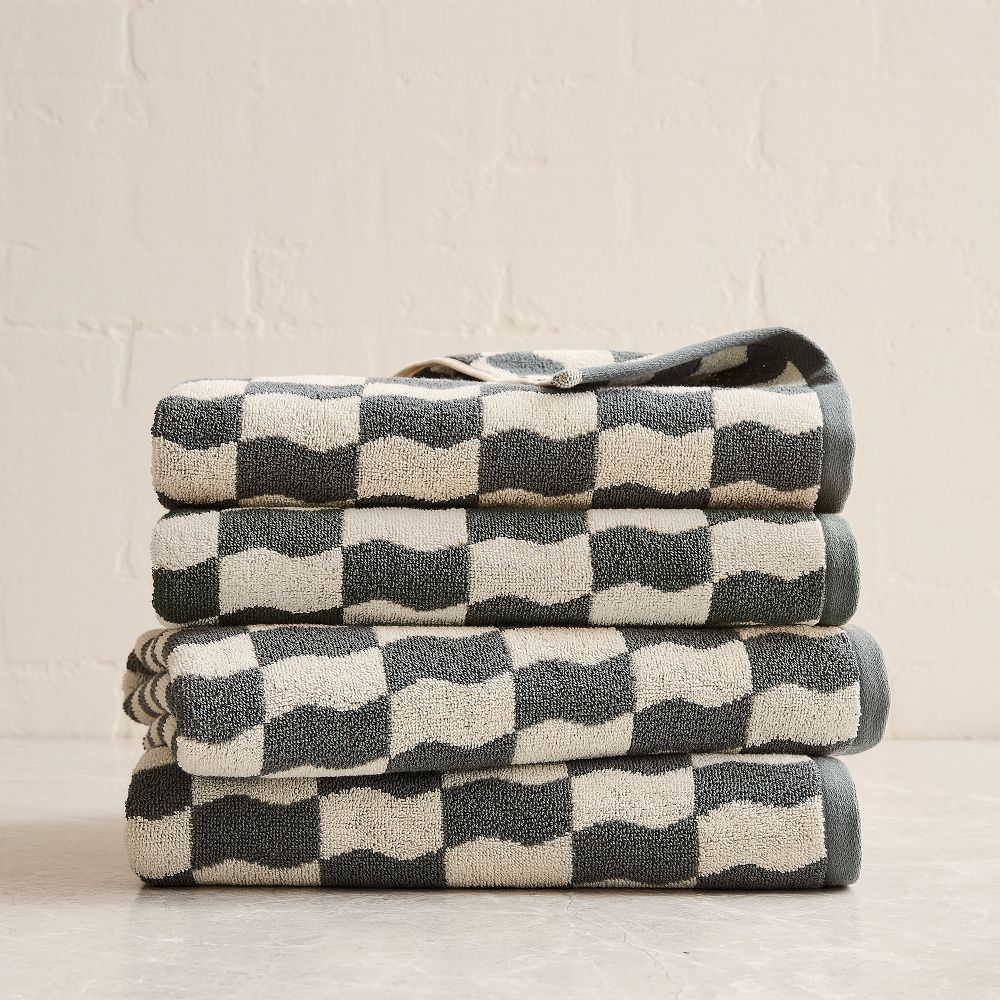 Wavy Blocks Towel Sets - Dark Aegean, Set of 4 - (4 Bath Towels)