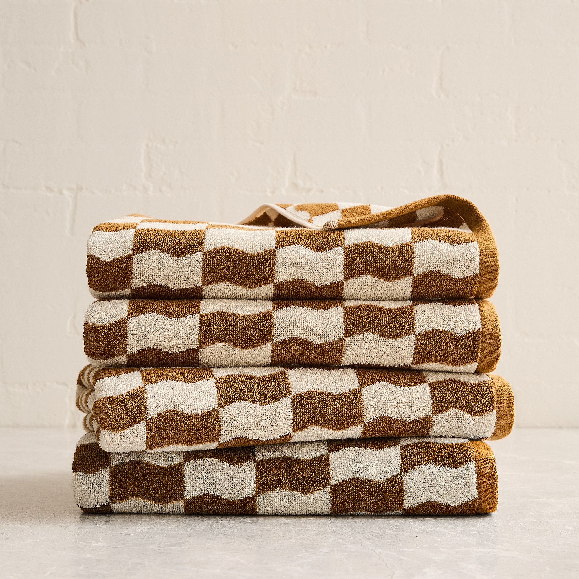 Wavy Blocks Towel Sets - Cumin, Set of 4 - (4 Bath Towels)
