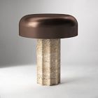 Shylah Cordless Fluted Travertine Table Lamp (12")