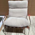 Open Box: Stuart Sling Chair - Performance Chenille Crossweave Sand, Polished Stainless Steel
