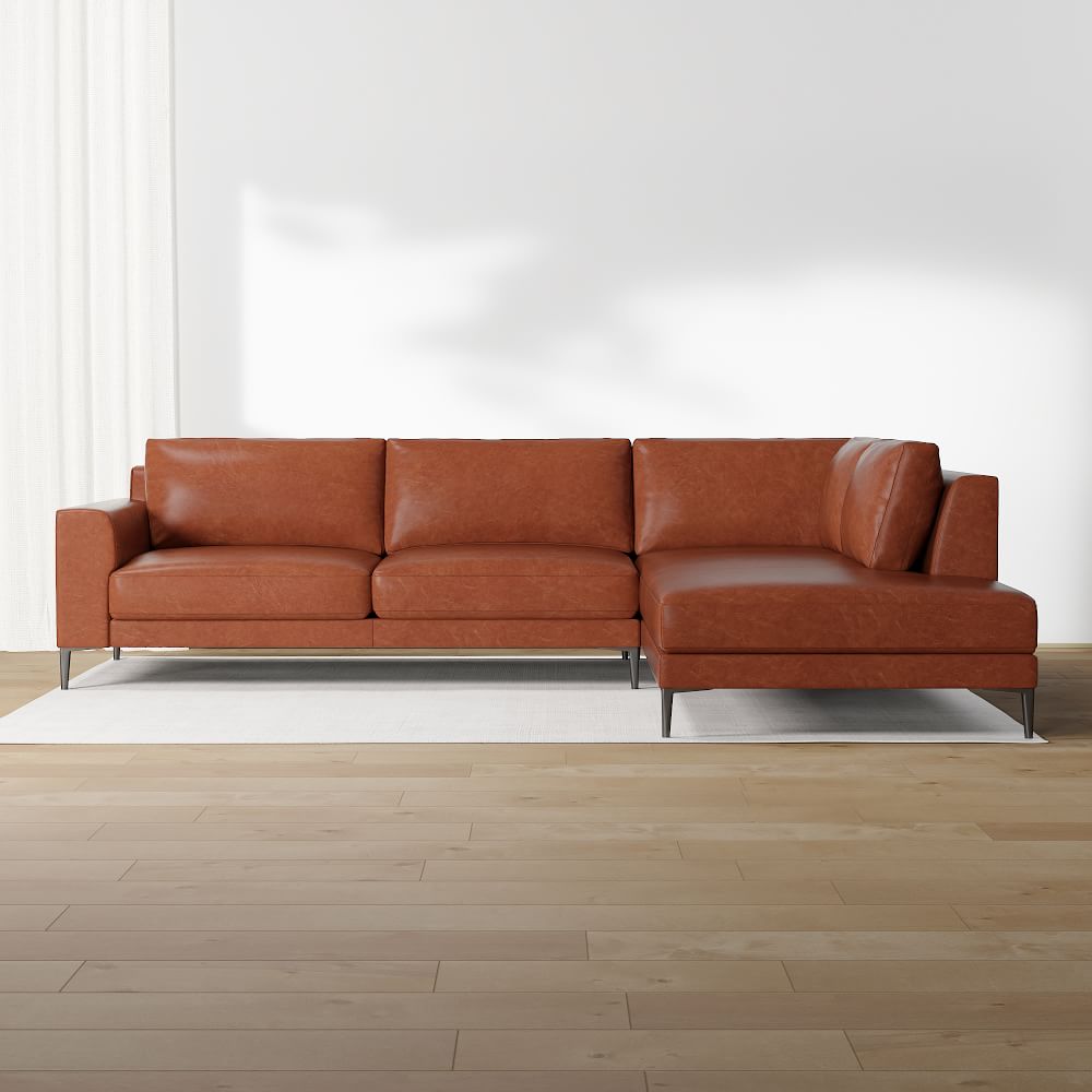 Harper Leather 2-Piece Bumper Chaise Sectional (106"-116") by West Elm