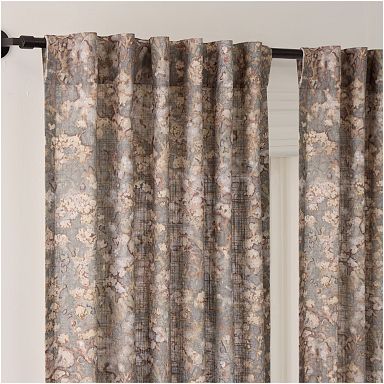 west elm フロッキング加工 総柄 リネン カーテン 5枚セット Patterned Patterned Curtains | West Elm