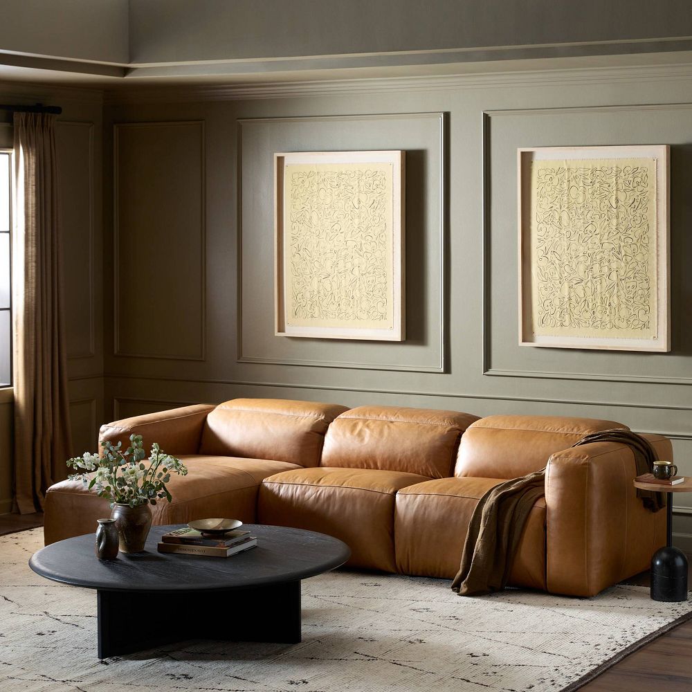 Delevan Leather Power Recliner 3-Piece Chaise Sectional (121