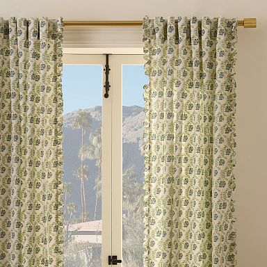 west elm フロッキング加工 総柄 リネン カーテン 5枚セット Gingham Curtain, 100% Cotton Window Panel | West Elm