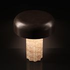 Shylah Cordless Fluted Travertine Table Lamp (12")