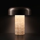 Shylah Cordless Fluted Travertine Table Lamp (12")