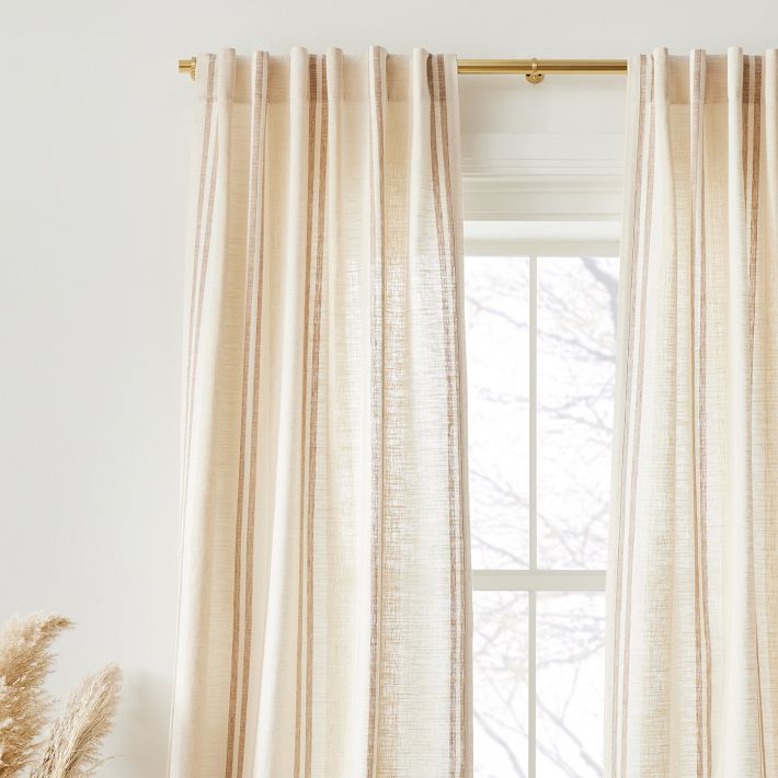 west elm フロッキング加工 総柄 リネン カーテン 5枚セット Textured Luxe Stripe Linen Curtain | West Elm