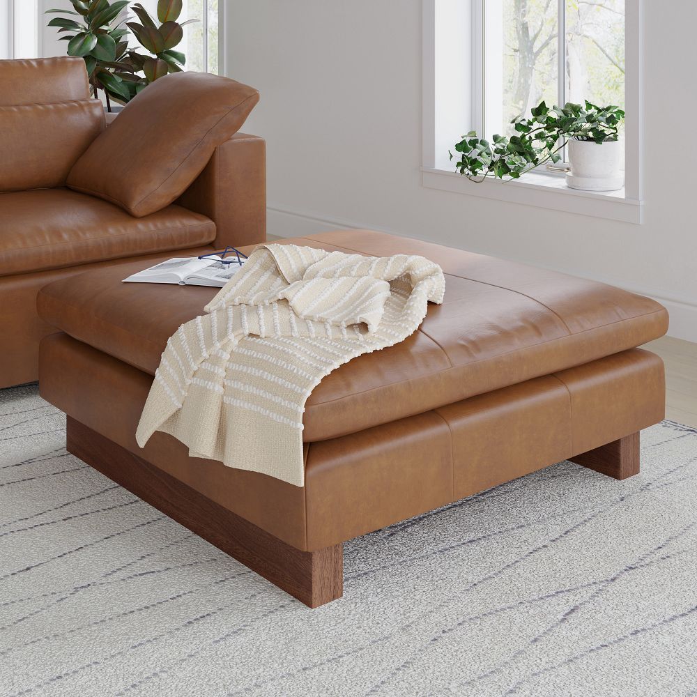 Harmony Leather Ottoman by West Elm