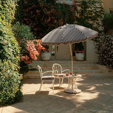 charcoal grey patio umbrella PASAMIC 9 ft. Market Patio Umbrella with Base and Push Button Tilt in Dark Grey