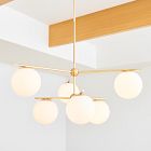 Open Box: Sphere and Stem 6 Light Chandelier (36") - Antique Brass, Milk Glass