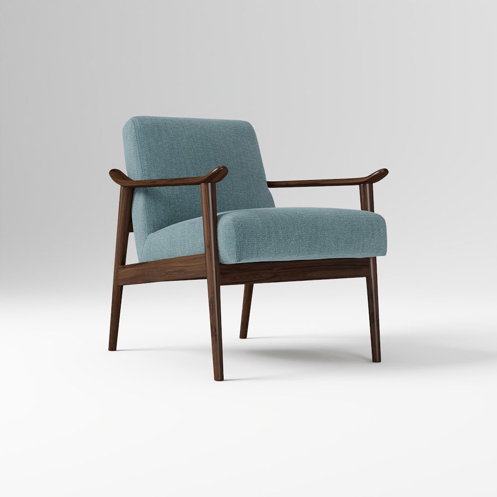 Midcentury Show Wood Chair, Poly, Performance Basket Slub, Ocean, Espresso