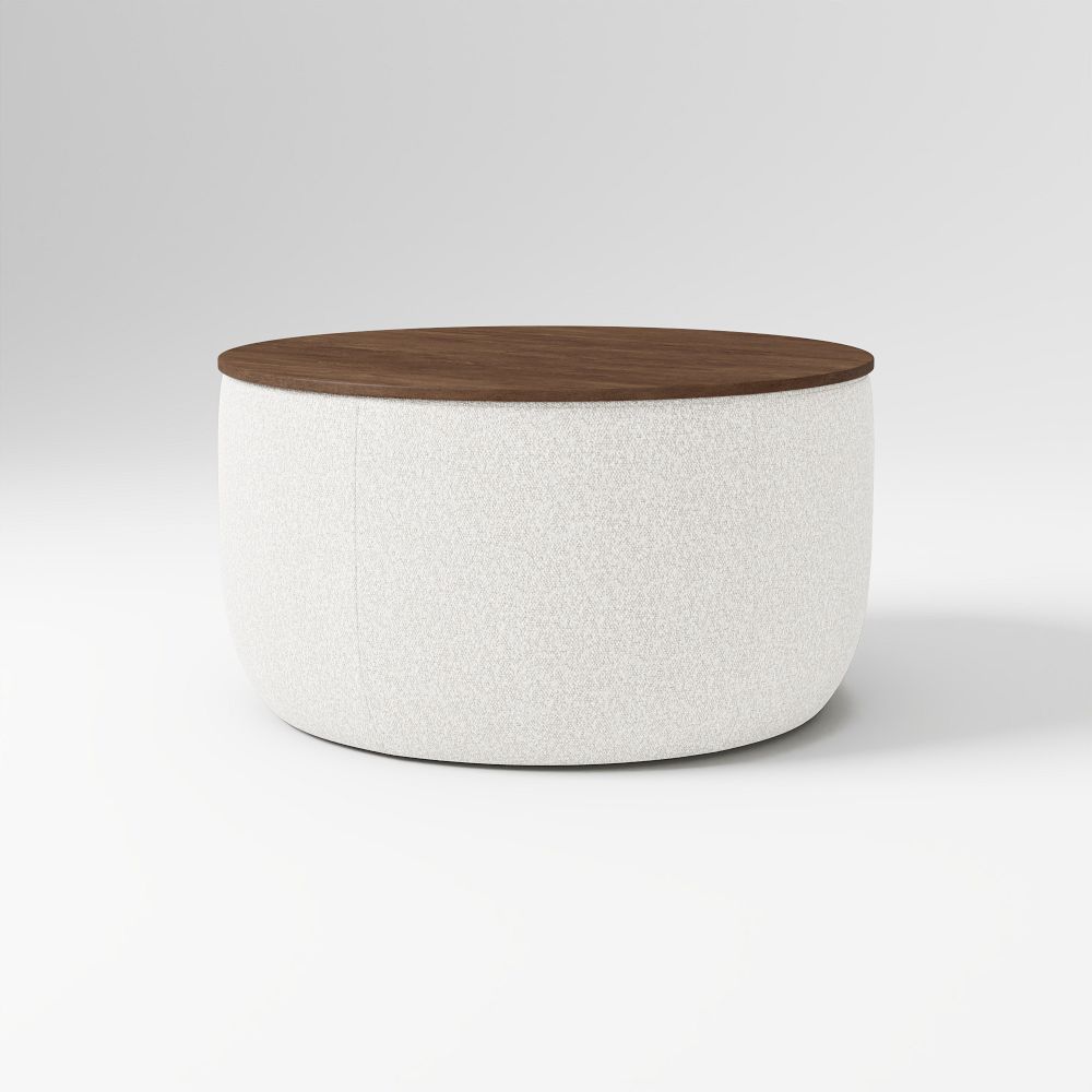 Upholstered Storage Base Ottoman - Large, Poly, Performance Chunky Boucle, White, Dark Mineral