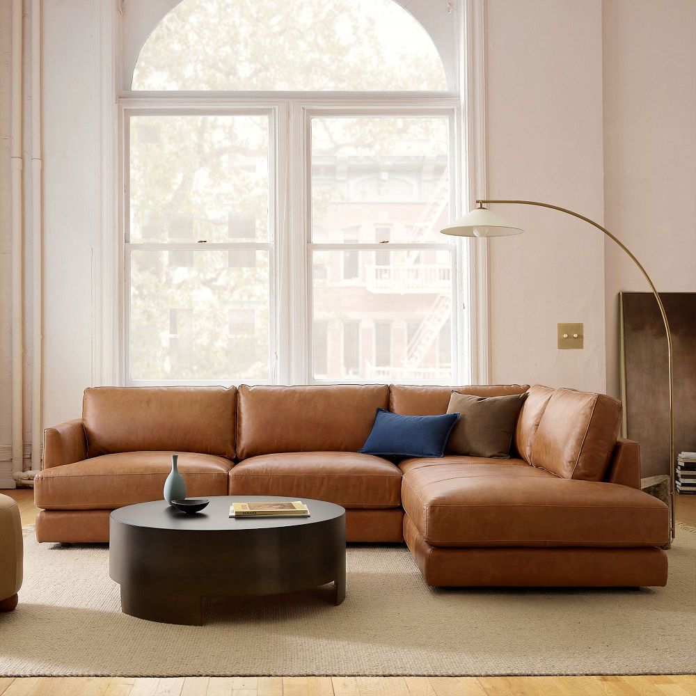 Haven Leather 2-Piece Bumper Chaise Sectional (108") by West Elm