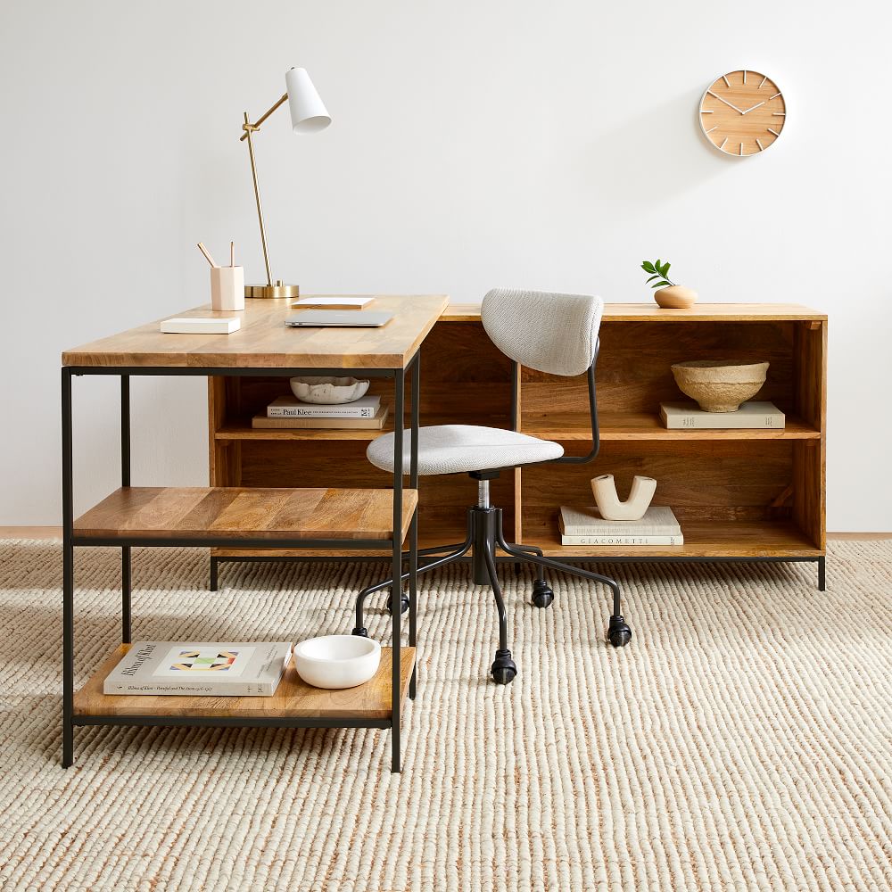 Industrial Solid Wood Storage Modular Desk w/ Open Shelves & Bookcase (64") by West Elm