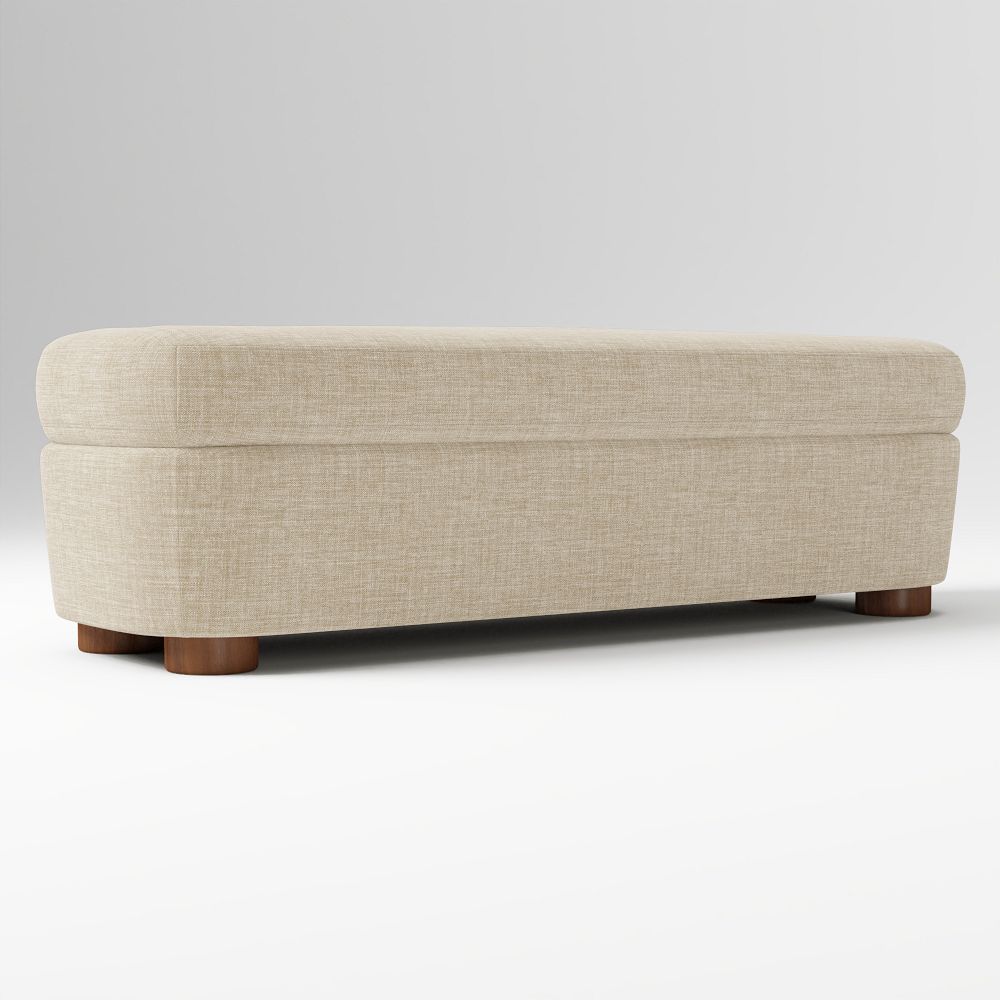 Leroy Storage Bench - Performance Yarn Dyed Linen Weave Sand, Cool Walnut
