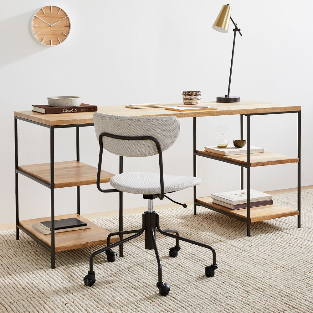 Industrial Solid Wood Storage 3-Piece Modular Desk w/ Open Shelves (64") by West Elm
