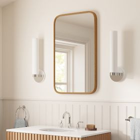 新品ピーチウッド無垢材・クロームメッキ15インチ380mmMOMOピッチ70mm Seamless Wood Medicine Cabinet | West Elm