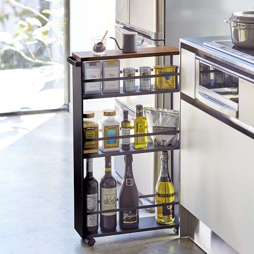 Yamazaki Slim Wood Top Rolling Storage Cart | West Elm