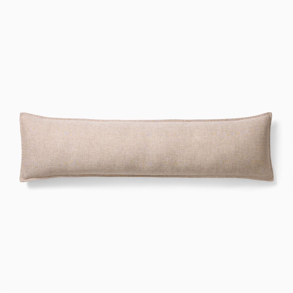 European Flax Linen Oversized Lumbar Pillow Cover - Dark Flax, 12x46 + Down Alt Insert