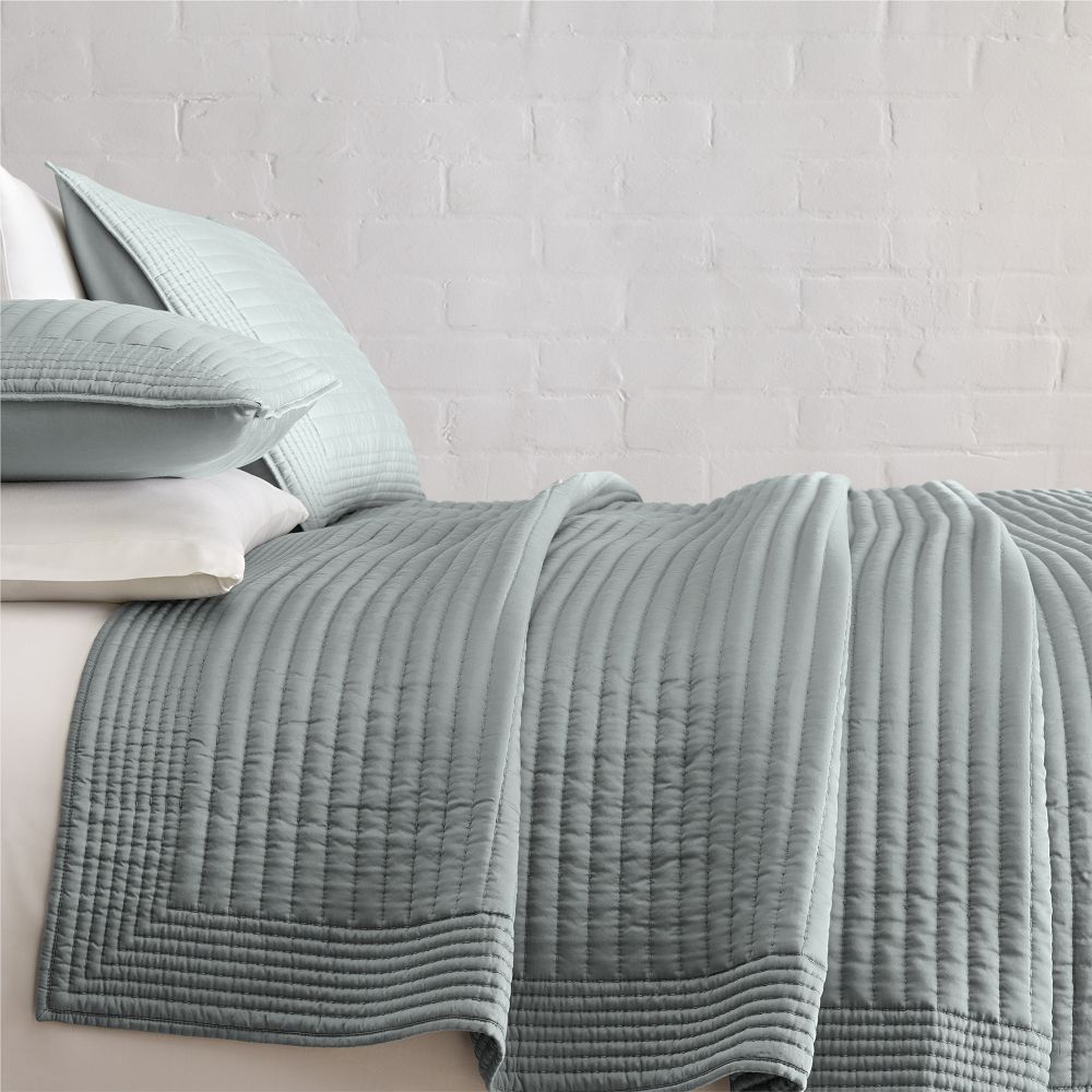 Silky TENCEL™ Pick Stitch Quilt & Shams - Aegean