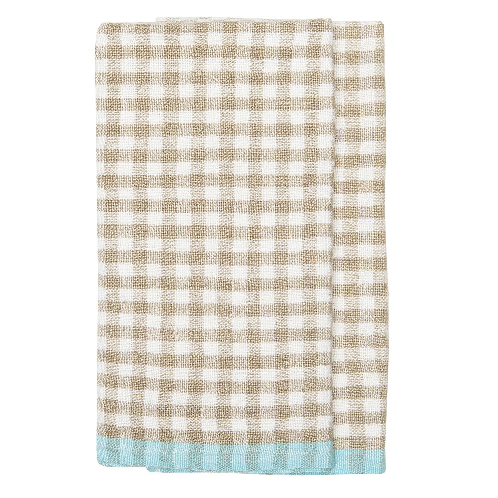Caravan Gingham Kitchen Hand Towels (Set of 2) - Natural and Aqua, Set of 2