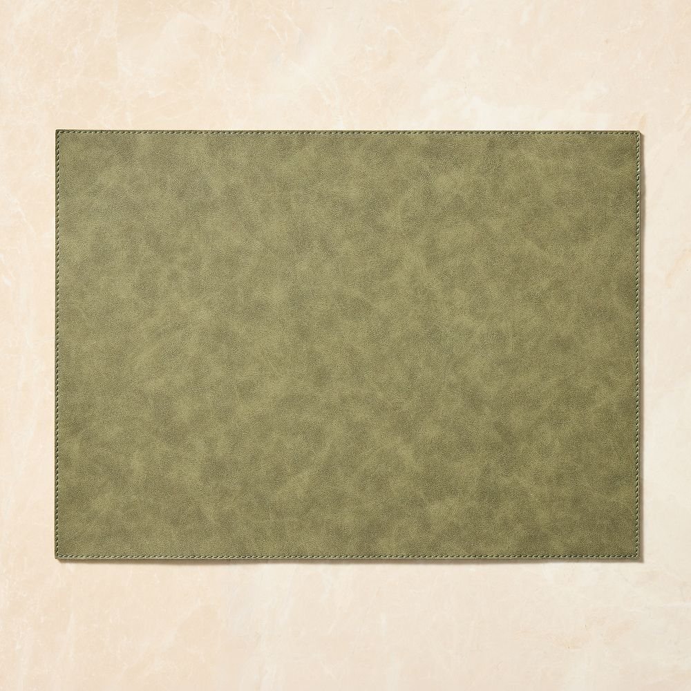 Easy-Care Rectangle Faux Leather Placemat Sets - Set of 4, Green
