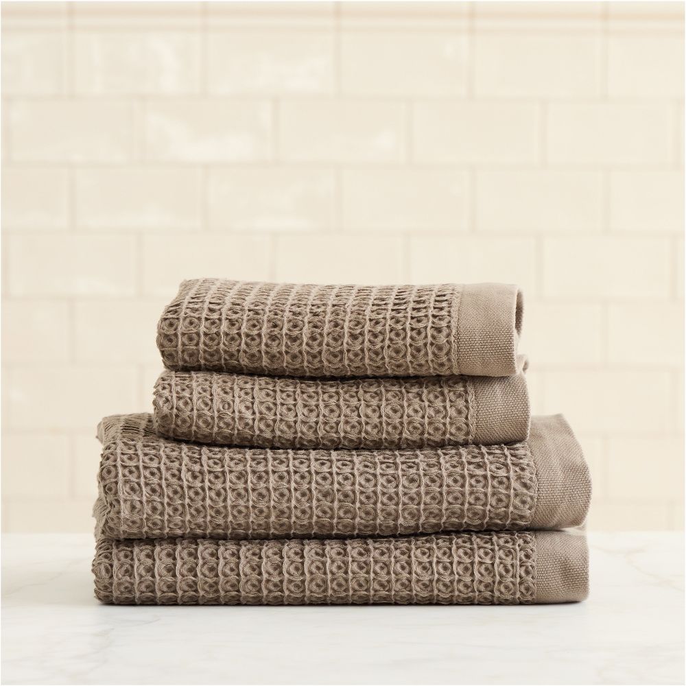 Waffle Towel Sets - Dark Taupe, 2 Bath Towels, 2 Hand Towels