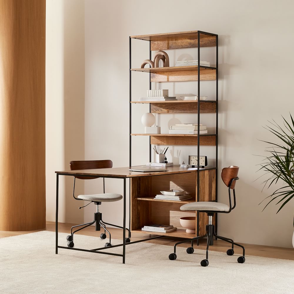 Industrial Solid Wood Storage Peninsula Desk (64") by West Elm