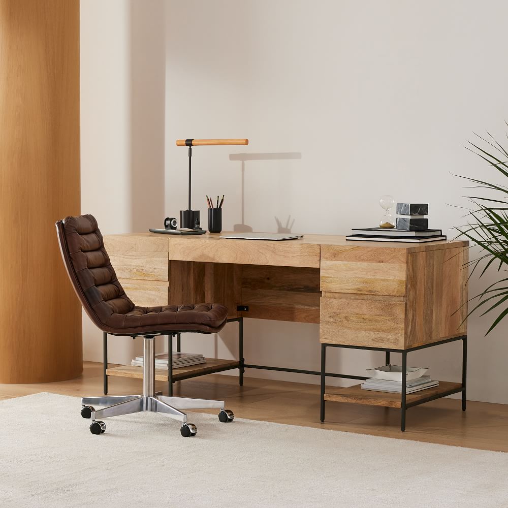 Industrial Solid Wood Storage Executive Desk (68") by West Elm