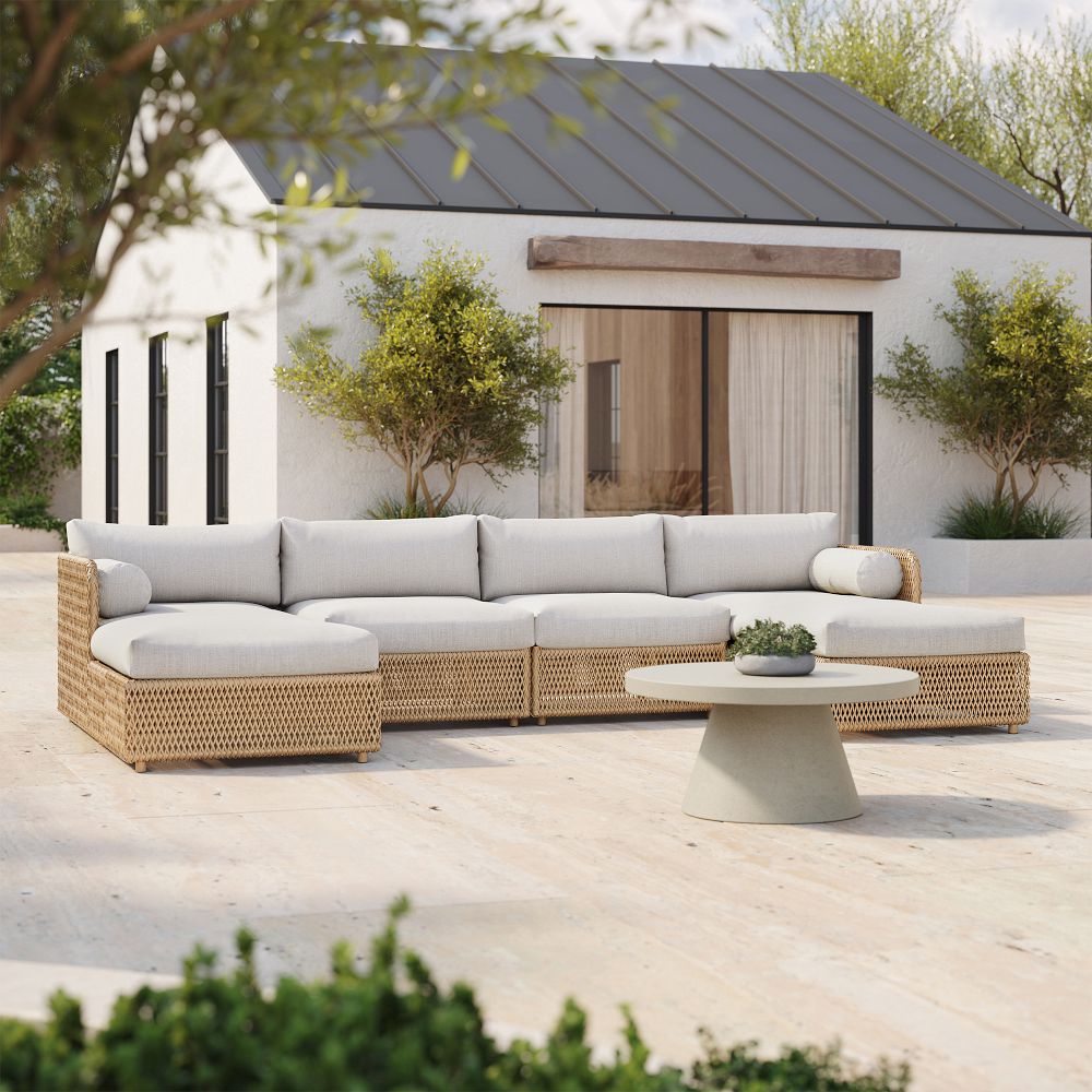 Coastal Wicker Outdoor 4-Piece U-Shaped Sectional (128") by West Elm