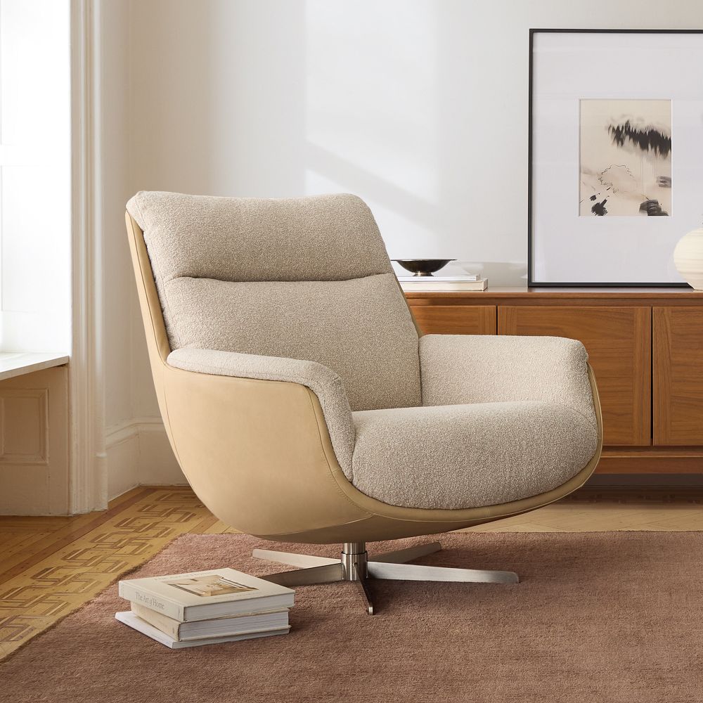 Bowden Fabric & Leather Swivel Chair by West Elm