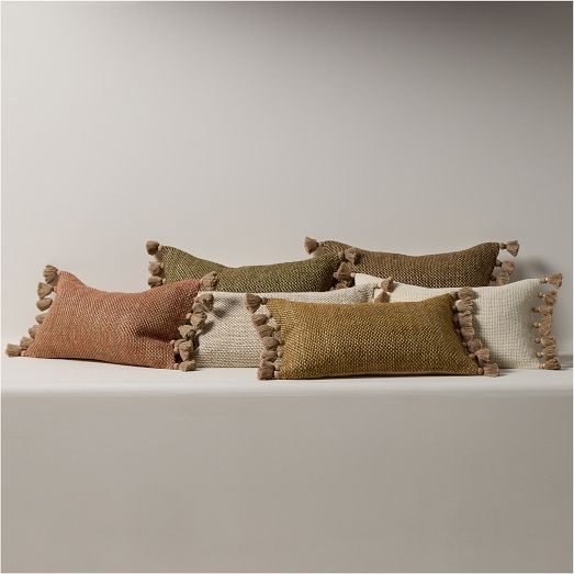 Two-Tone Chunky Linen Tassels Pillow Cover by West Elm