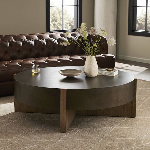 tobacco brown coffee table MODERION Round with Storage Shelf, Farmhouse Living Room Cocktail Black Metal Legs, Circular Solid Wood Center Tea Table, Sofa 35.3-''Dx17.8-''H, Natural KFZ1338NC : Home & Kitchen The Ersa Coffee Table from Four Hands is a direct rustic design made manifest with an expressive openness Roanoke Tobacco Three Drawer Enclosed