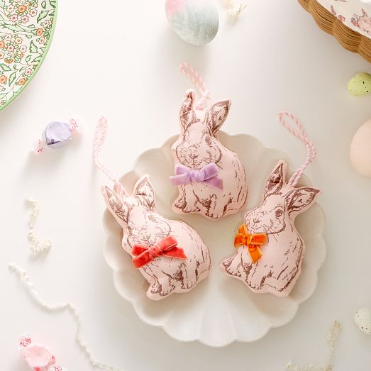 Pink Chicken Bunnies Ornaments Set of 3 | West Elm