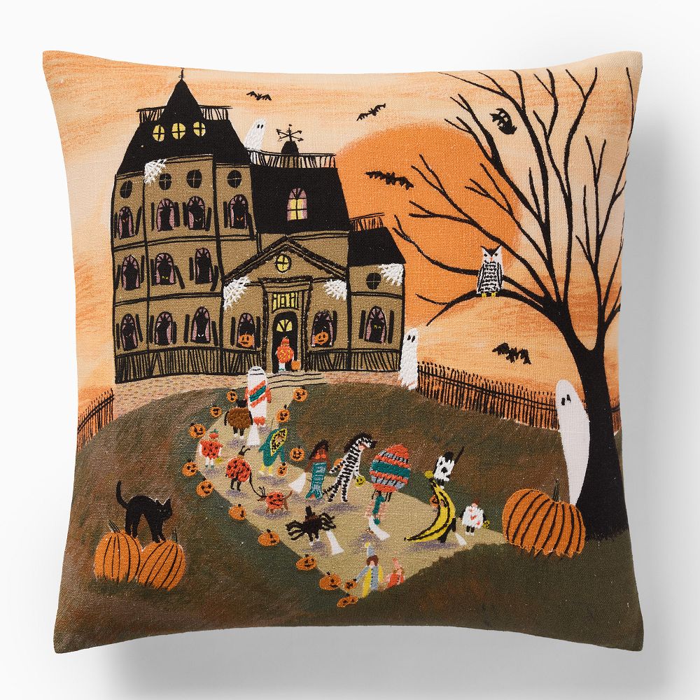 Nicole Cicak Spooky Mansion Pillow Cover - 20"x20", Multi + Down Alternative Insert