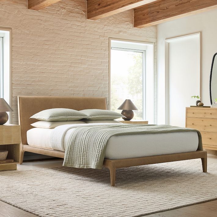 Dolores Leather Bed, Cumin Upholstery | West Elm