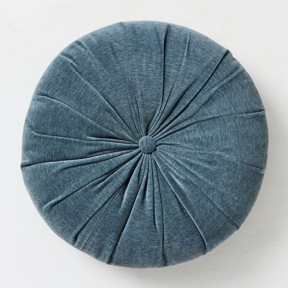 Classic Cotton Velvet Tufted Round Pillow - Ocean, 18" Round