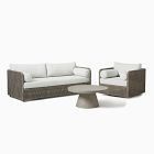 Coastal Wicker Outdoor Sofa, Swivel Chair &amp; Concrete Pedestal Round Coffee Table Set